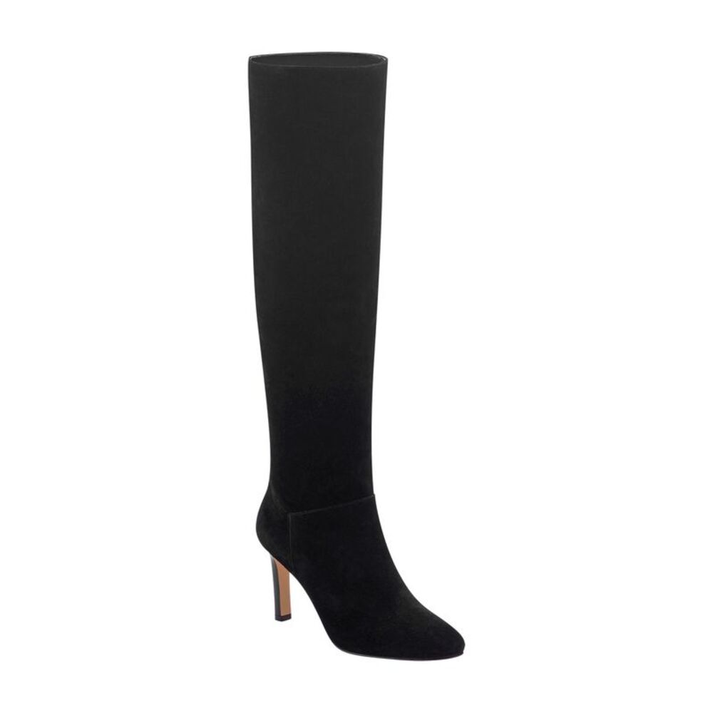 MARC FISHER Womens Black Zadia Round Toe Stiletto Leather Dress Boots 9 M